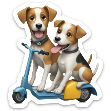 Two dogs pulling a scooter  sticker