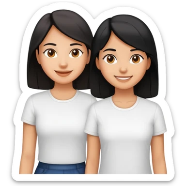 smiling girls in white shirts make the taller girl more mature and black hair  sticker