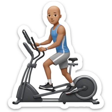 bald African American man on elliptical machine sticker