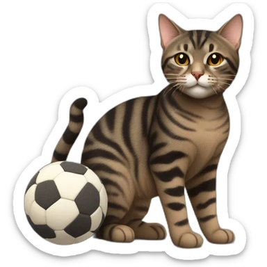 european cat with dark pinstripe tabby color and dark brown wool play with ball sticker