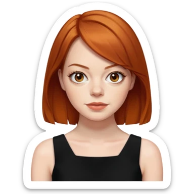 Emma Stone, orange brown hair, black dress sticker