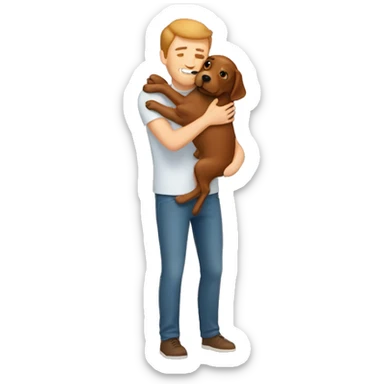 Red Labrador giving brown haired man a hug sticker
