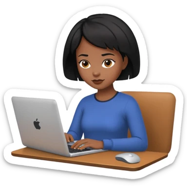 a black short hair woman typing laptop sticker