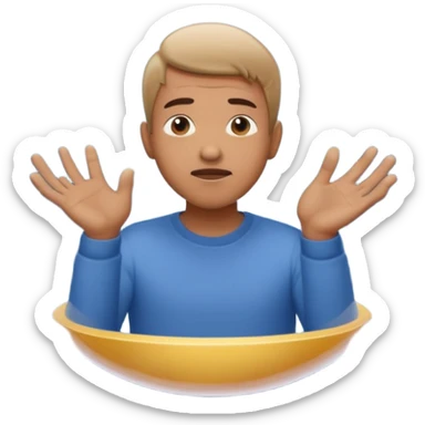 A man in simple casual clothes inside a transparent echo chamber bubble. Sound waves inside the bubble reflect back to him, showing only repeated versions of his own beliefs. Outside voices and symbols are muted or faded. Emoji-style render, soft lighting sticker