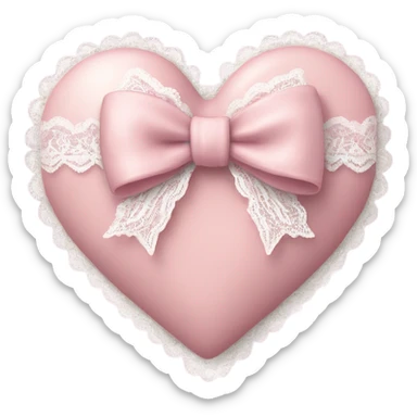 rococo Pastel pink heart with white bow with lace and frills  sticker