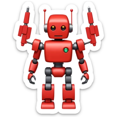A red robot with 2 bomb weapon on his arms, he has a blocky body and a round red head sticker