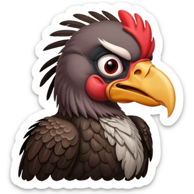   Old black and red angry  vulture looking ahead sticker