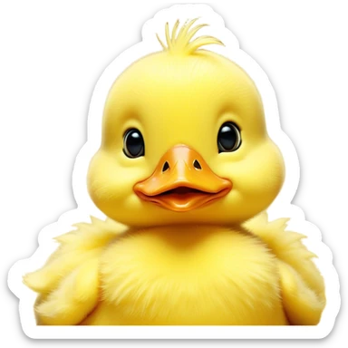 Cinematic Comical Yellow Baby Duck Portrait Emoji, Head tilted dramatically with an exaggeratedly amused expression, featuring a striking, fluffy yellow downy coat with a tiny quirky beak, wide, expressive eyes filled with playful disbelief, Simplified yet hilariously expressive features, highly detailed, glowing with a slightly sassy glow, high shine, dramatic yet playful, stylized with an air of cheeky mischief, bright and endearing, soft glowing outline, capturing the essence of a spirited and over-the-top duckling, so meme-worthy it feels like it could peep its way into internet fame instantly! sticker