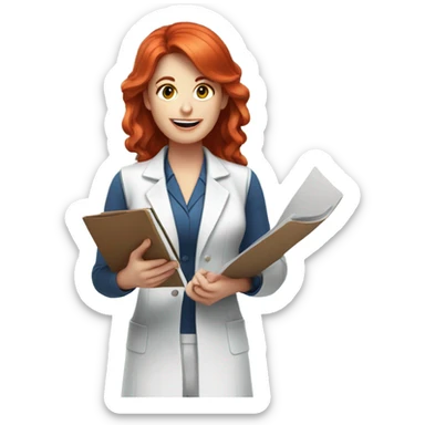 red hair nutritionist delivering a paper sticker