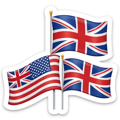 American and British flags together, side by side, highly recognizable, bold colors, iconic design sticker