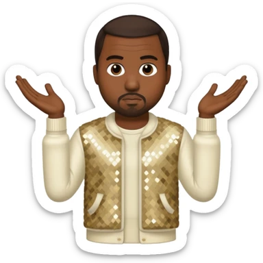 Kanye West with dark brown hair, cream sequin outfit sticker