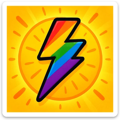 gay pride emoji, rainbow lightning bolt, energetic and bold, vibrant colors sticker