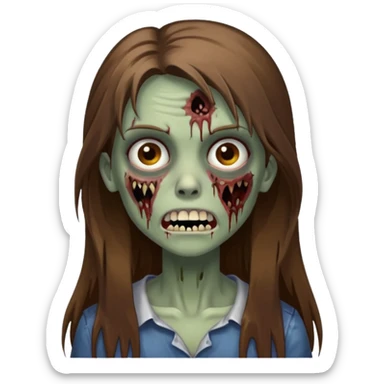Girl zombie with brown long hair with teeth and serious face sticker