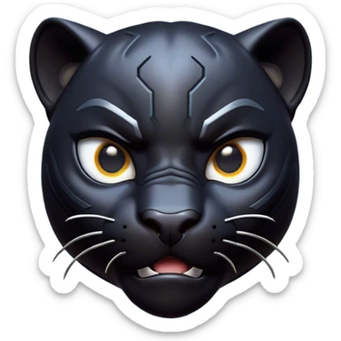 Cinematic Comical black Panther Portrait Emoji, Head tilted dramatically with an exaggeratedly shocked expression, featuring a sleek, muscular body with wide, comically expressive eyes full of humorous disbelief, Simplified yet hilariously expressive features, highly detailed, glowing with a slightly sassy dark glow, high shine, dramatic yet playful, stylized with an air of quirky feline attitude, soft glowing outline, capturing the essence of a meme-worthy black Panther that looks ready to side-eye its way into viral fame! sticker