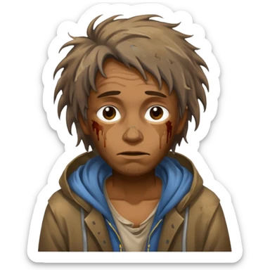 very dirty looking homeless person very very dirty and smelly looking face only, not old with stains everywhere and messy hair sticker