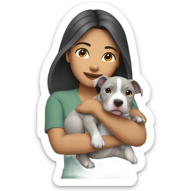 Pretty Filipino woman holding all gray pit bull puppy sticker