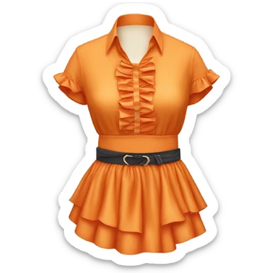 Realistic orange cut out crop top blouse. Ruffles. Isolated. Fancy sash sticker