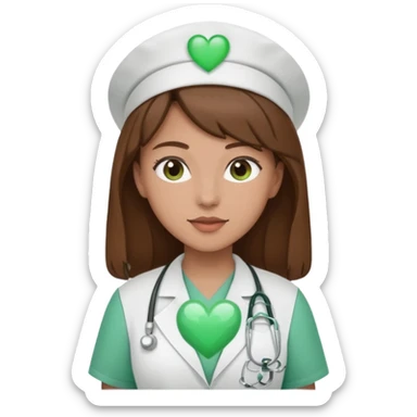 Brown hair Nurse with green heart and Gypsophila surround her  sticker