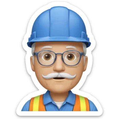 Old emoji with a blue hard hat wearing glasses and a white goatee sticker