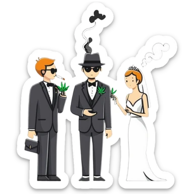 Person in fancy clothes sneaking into wedding ceremony smoking cannabis, full body sticker