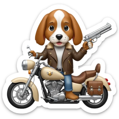 extremely angry bassett hound on a motorcycle with gun sticker