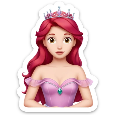 Disney human Ariel with red hair wearing a pink princess dress and tiara sticker