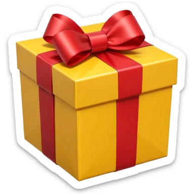 single yellow gift box with red ribbon bow, isolated on white background, high detail, soft natural lighting, no text, no watermark --ar 1:1 --v 6 sticker