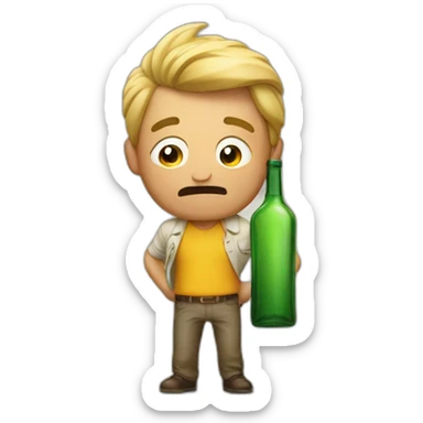 a desperate man over a bottle of liquor sticker
