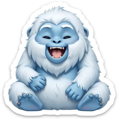 Cinematic Cute Yawning Yeti Portrait Emoji, with a charming, fluffy, snow-dusted figure in gentle whites and cool blues, head tilting back in a wide, endearing yawn with softly closed, peaceful eyes and a content little smile, simplified yet irresistibly adorable, highly detailed with a soft, frosty glow and outline capturing the serene slumber of a yeti! sticker