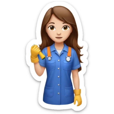 beautiful girl with long brown hair constructing new bathroom area with new shower and amenities  sticker