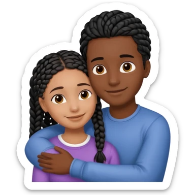 dark, black girl with black braids hugging her white italian boyfriend with straight parted brown hair sticker