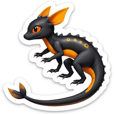 A black Salandit-Umbreon-newt-hybrid-Fakémon-creature with orange belly sticker
