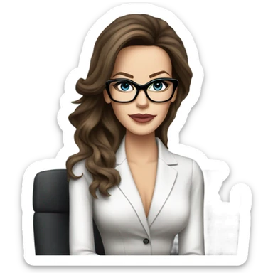 Hyper Realistic photo Kate Beckinsale blue eyes wearing glasses in a business meeting high fashion  sticker