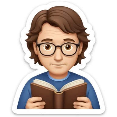 middle-aged man with neat wavy hair, no glasses, reading a book sticker