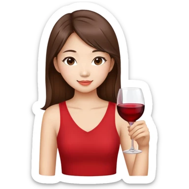 Pretty Asian girl with brown hair  21st birthday red top drinking wine  sticker