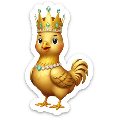chicken King – proud golden chicken wearing a tall jeweled crown, sitting sticker