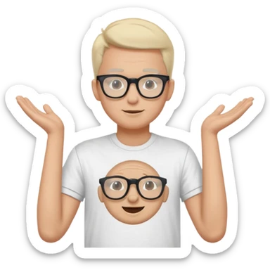 gender neutral face, chest up, graphic t-shirt, hip glasses, minimal style, friendly expression sticker