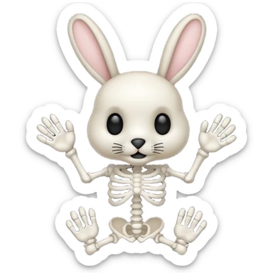 Emoji tête de peluche Lapin squelette noire qui fait bonjour de la main  sticker