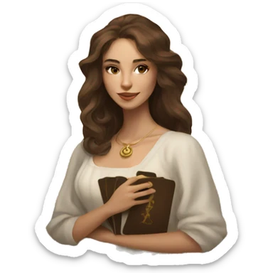 Brown hair beautiful girl with brown tarot gold cards sticker
