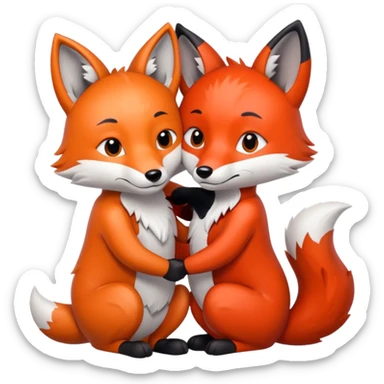 The gray wolf and the red fox embrace each other. sticker