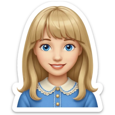 Woman with long dark blond hair and bang, blue eyes, vintage clothe emoji sticker