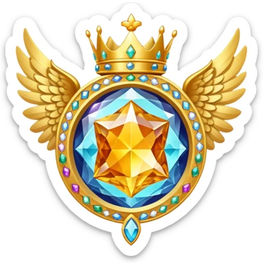HUGE magic galactic gemstone award-in-frame-decorated-with-big-golden-angel--wings and crown sticker