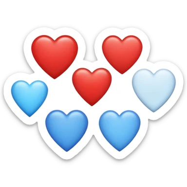 Red circle with light blue triangle by the top left and regular blue heart by the other side with two white circles with one red circle on the left white circle and blue on the other side sticker