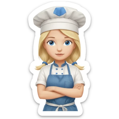 Sexy Full body 
Long Blonde hair blue eyed female chef arms folded wearing tank top and denim shorts and chef hat arms folded sticker