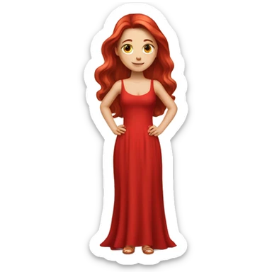 Fair-skin-elegant-girl-in-red-long-dress-with-long-red-hair sticker