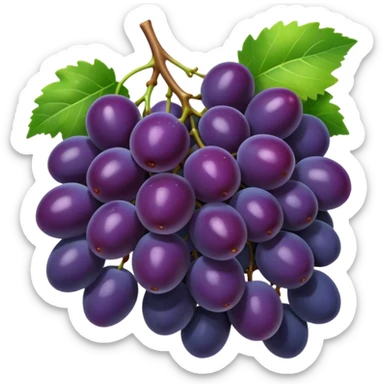 concord grape, stylized bunch of deep purple grapes, shiny and plump, green stem sticker
