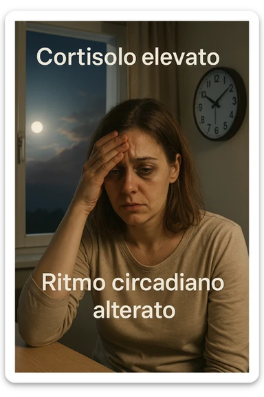 Donna con cortisolo elevato ritmo circadiano alterato immagine realistiche in italiano sticker