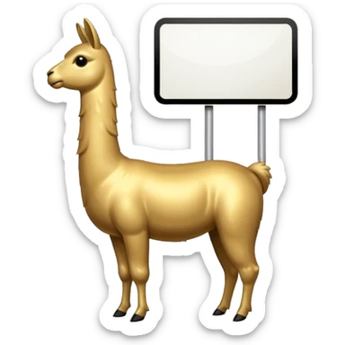 A small golden llama silhouette with a white sign on its side sticker