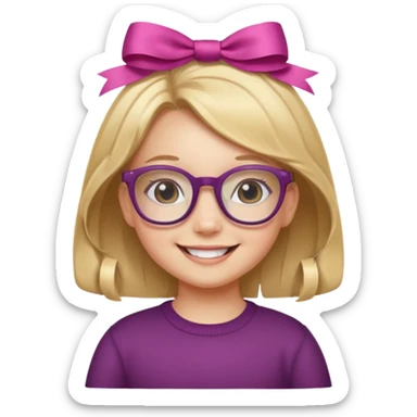 little girl with ribbon hairclip, wearing glasses sticker