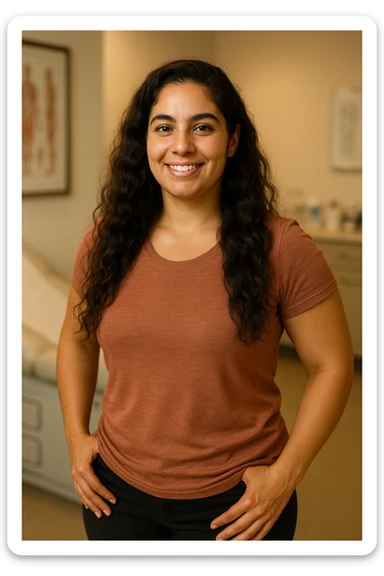 woman with PCOS, healthy and well-groomed appearance thanks to balanced diet, glowing skin, thick hair, energetic posture, clinical environment, realistic details, warm lighting, vertical 2:3 aspect ratio, no text sticker